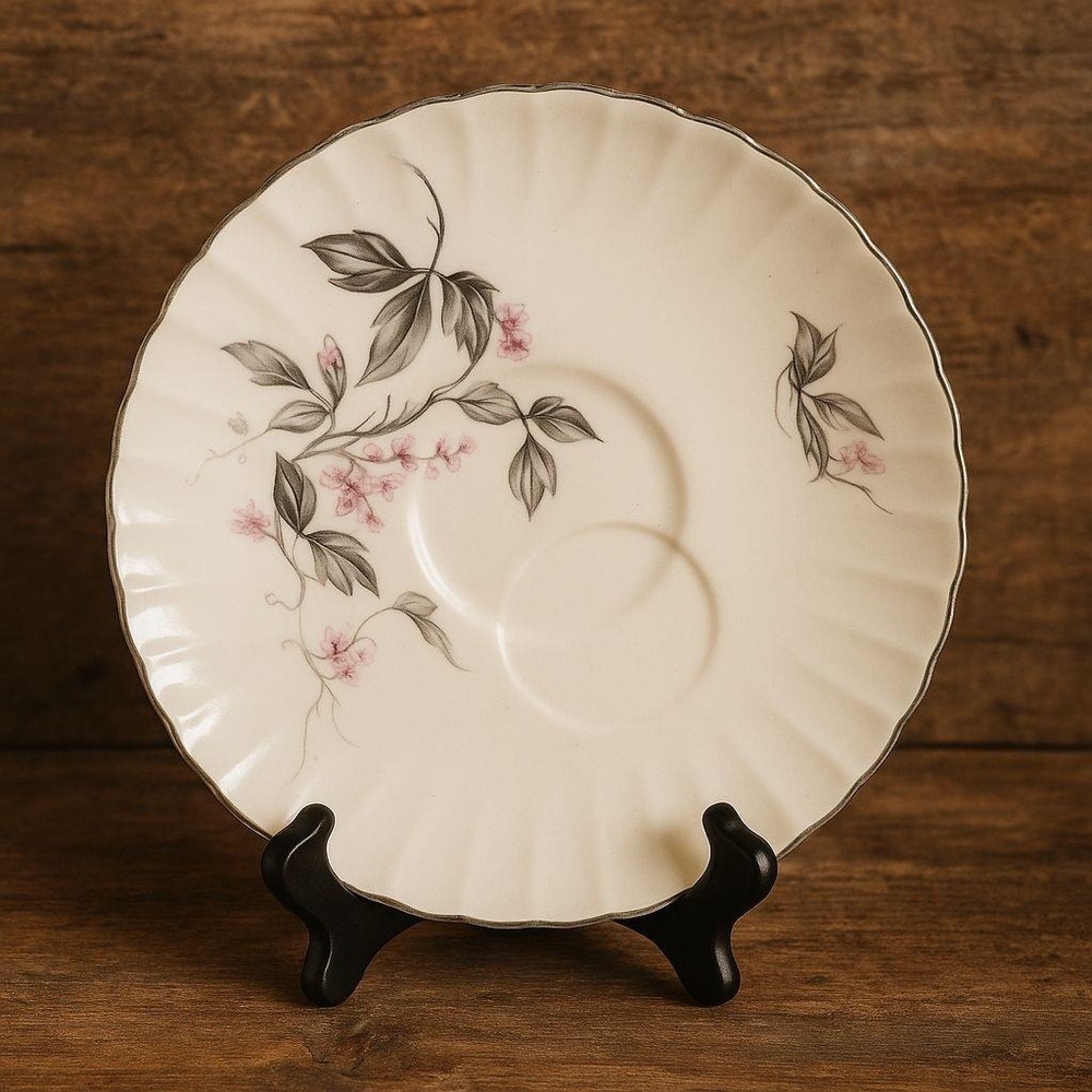 Vintage Cherry Blossom Porcelain Snack Plate Silver Trim